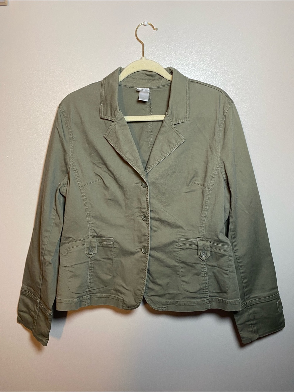 Women's Olive Utility Blazer Jacket XL Stretchy